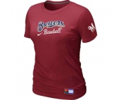 Women MLB Milwaukee Brewers Nike Red Short Sleeve Practice T-Shirt