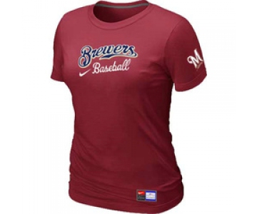 Women MLB Milwaukee Brewers Nike Red Short Sleeve Practice T-Shirt