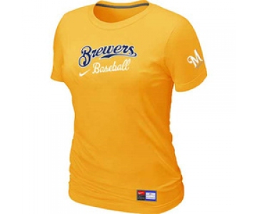 Women MLB Milwaukee Brewers Nike Yellow Short Sleeve Practice T-Shirt