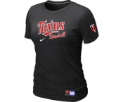 Women MLB Minnesota Twins Nike Black Short Sleeve Practice T-Shirt