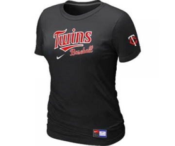 Women MLB Minnesota Twins Nike Black Short Sleeve Practice T-Shirt