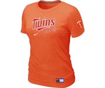 Women MLB Minnesota Twins Nike Orange Short Sleeve Practice T-Shirt