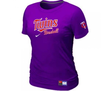 Women MLB Minnesota Twins Nike Purple Short Sleeve Practice T-Shirt