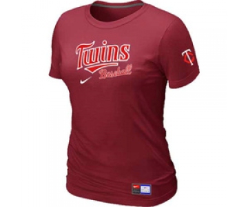 Women MLB Minnesota Twins Nike Red Short Sleeve Practice T-Shirt