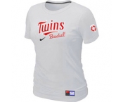 Women MLB Minnesota Twins Nike White Short Sleeve Practice T-Shirt