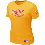 Women MLB Minnesota Twins Nike Yellow Short Sleeve Practice T-Shirt