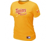 Women MLB Minnesota Twins Nike Yellow Short Sleeve Practice T-Shirt