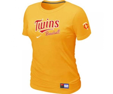 Women MLB Minnesota Twins Nike Yellow Short Sleeve Practice T-Shirt