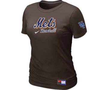 Women MLB New York Mets Nike Brown Short Sleeve Practice T-Shirt