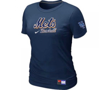 Women MLB New York Mets Nike D.Blue Short Sleeve Practice T-Shirt