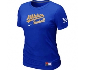 Women MLB Oakland Athletics Nike Blue Short Sleeve Practice T-Shirt