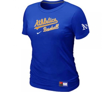 Women MLB Oakland Athletics Nike Blue Short Sleeve Practice T-Shirt