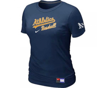 Women MLB Oakland Athletics Nike D.Blue Short Sleeve Practice T-Shirt