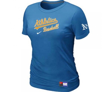 Women MLB Oakland Athletics Nike L.blue Short Sleeve Practice T-Shirt