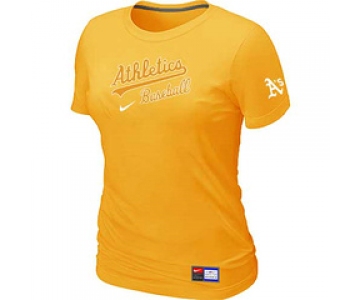 Women MLB Oakland Athletics Nike Yellow Short Sleeve Practice T-Shirt