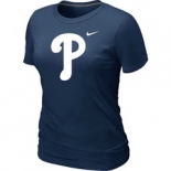 Women MLB Philadelphia Phillies Heathered D.Blue Nike Blended T-Shirt