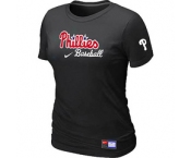 Women MLB Philadelphia Phillies Nike Black Short Sleeve Practice T-Shirt