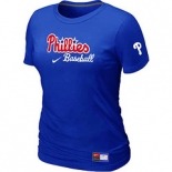 Women MLB Philadelphia Phillies Nike Blue Short Sleeve Practice T-Shirt