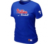 Women MLB Philadelphia Phillies Nike Blue Short Sleeve Practice T-Shirt