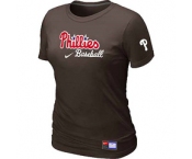 Women MLB Philadelphia Phillies Nike Brown Short Sleeve Practice T-Shirt