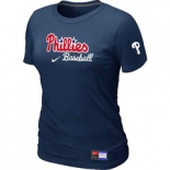 Women MLB Philadelphia Phillies Nike D.Blue Short Sleeve Practice T-Shirt