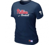 Women MLB Philadelphia Phillies Nike D.Blue Short Sleeve Practice T-Shirt