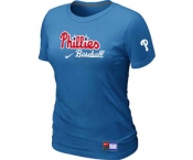 Women MLB Philadelphia Phillies Nike L.blue Short Sleeve Practice T-Shirt