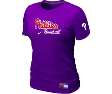 Women MLB Philadelphia Phillies Nike Purple Short Sleeve Practice T-Shirt