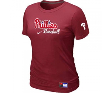 Women MLB Philadelphia Phillies Nike Red Short Sleeve Practice T-Shirt