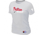 Women MLB Philadelphia Phillies Nike White Short Sleeve Practice T-Shirt