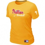 Women MLB Philadelphia Phillies Nike Yellow Short Sleeve Practice T-Shirt