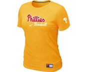 Women MLB Philadelphia Phillies Nike Yellow Short Sleeve Practice T-Shirt