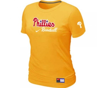 Women MLB Philadelphia Phillies Nike Yellow Short Sleeve Practice T-Shirt