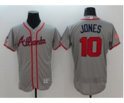 Men Atlanta Braves #10 Chipper Jones Gray Stars & Stripes 2016 Independence Day Flex Base Jersey