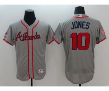 Men Atlanta Braves #10 Chipper Jones Gray Stars & Stripes 2016 Independence Day Flex Base Jersey