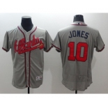 Men Atlanta Braves #10 Chipper Jones Majestic Gray Flexbase Authentic Collection Player Jersey