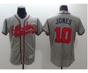 Men Atlanta Braves #10 Chipper Jones Majestic Gray Flexbase Authentic Collection Player Jersey