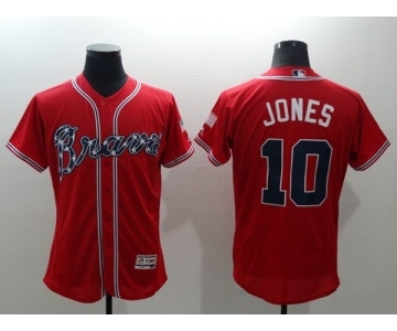 Men Atlanta Braves #10 Chipper Jones Majestic Red Flexbase Authentic Collection Player Jersey