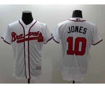 Men Atlanta Braves #10 Chipper Jones Majestic White Flexbase Authentic Collection Player Jersey