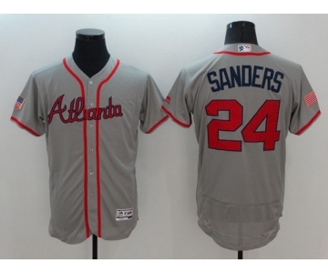 Men Atlanta Braves #24 Deion Sanders Gray Stars & Stripes 2016 Independence Day Flex Base Jersey