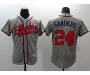 Men Atlanta Braves #24 Deion Sanders Majestic Gray Flexbase Authentic Collection Player Jersey