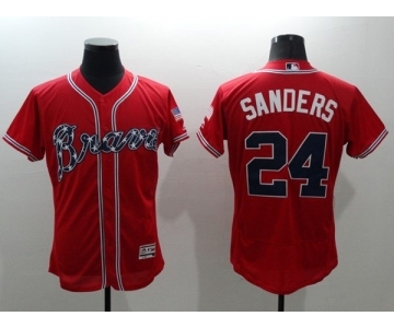 Men Atlanta Braves #24 Deion Sanders Majestic Red Flexbase Authentic Collection Player Jersey