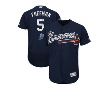 Men Atlanta Braves #5 Freddie Freeman Majestic Navy 2018 Spring Training Flex Base Player Jersey