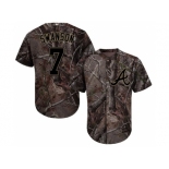 Men Atlanta Braves #7 Dansby Swanson Camo Realtree Collection Cool Base Stitched MLB Jersey