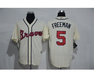 Men's Atlanta Braves #5 Freddie Freeman Majestic Cream Cool Base Player Jersey