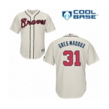 Men's Majestic Atlanta Braves #31 Greg Maddux Authentic Cream Alternate Cool Base MLB Jersey