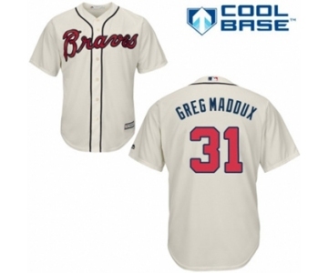 Men's Majestic Atlanta Braves #31 Greg Maddux Authentic Cream Alternate Cool Base MLB Jersey