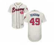 Men's Majestic Atlanta Braves #49 Julio Teheran Cream Flexbase Authentic Collection MLB Jersey