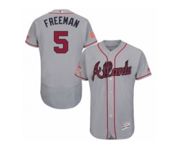 Men's Majestic Atlanta Braves #5 Freddie Freeman Grey Fashion Stars & Stripes Flex Base MLB Jersey