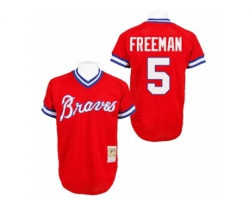 Men's Mitchell and Ness Atlanta Braves #5 Freddie Freeman Replica Red Throwback MLB Jersey